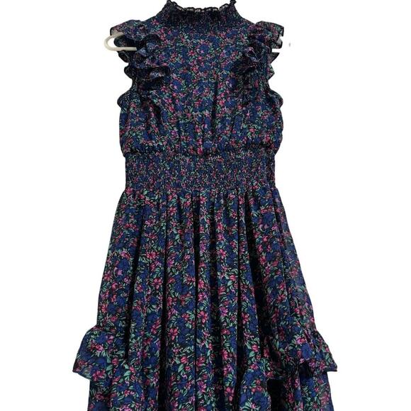 Lulus Evalina Navy Blue Floral Print Mock Neck Midi Dress, Size XS - Picture 8 of 13